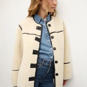 Veronica Beard Coat Cream Shearling Leather Reversible  Sz S NWT $2498 SOLDOUT!